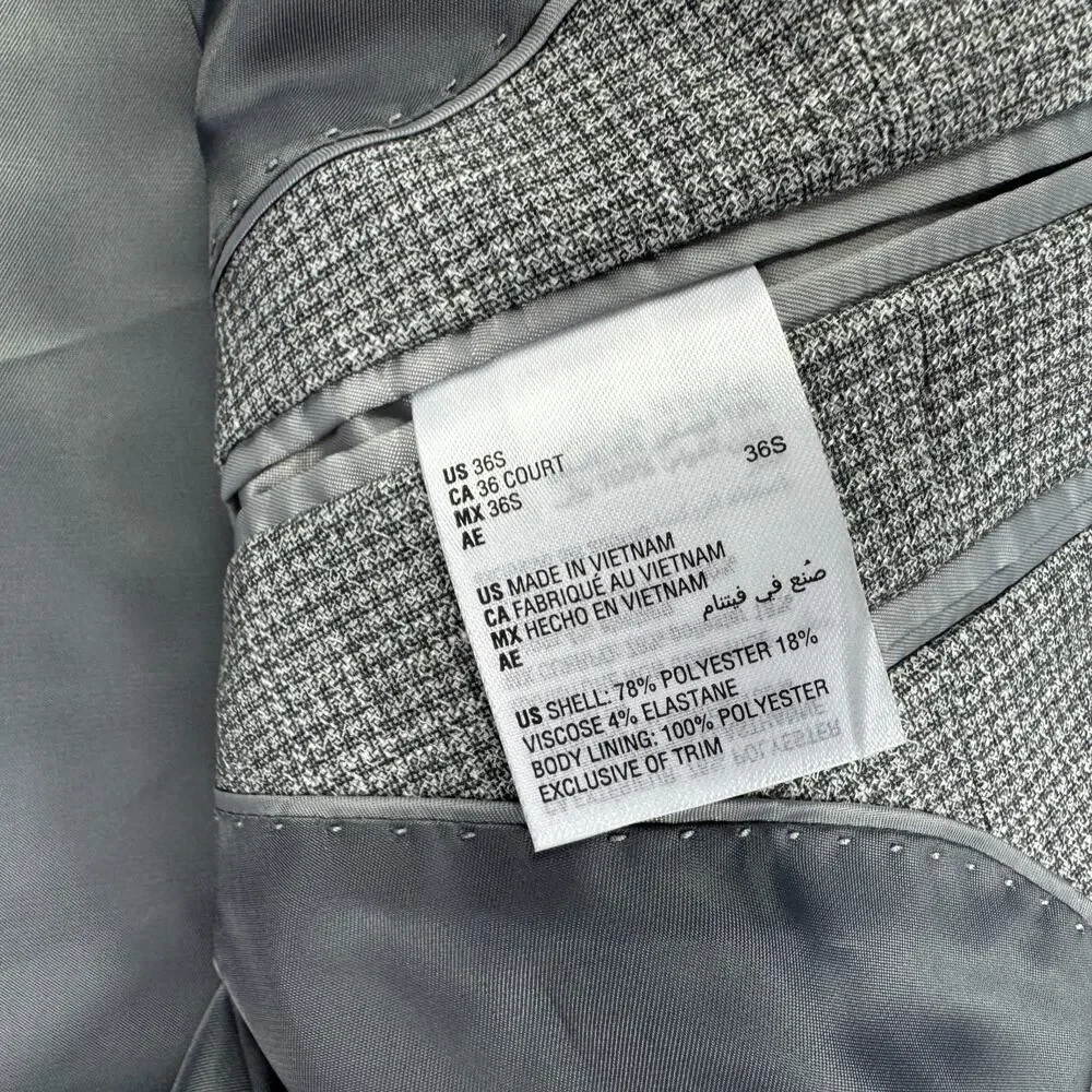 Bar III Mens Slim Fit Stretch Houndstooth Sport Coat Gray 36S